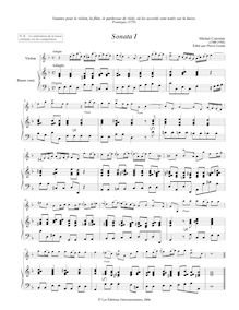 Partition Sonata I pour Violon et basse continue: Adagio - Corrente - Allegro (partition compléte), Prototipes contenant des leçons d’accompagnement