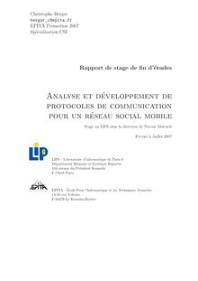 Rapport de stage: Analyse et développement de protocoles de communication pour un réseau social mobile.