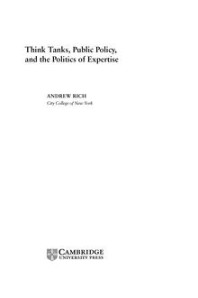 Think Tanks, Public Policy, and  the Politics of Expertise
