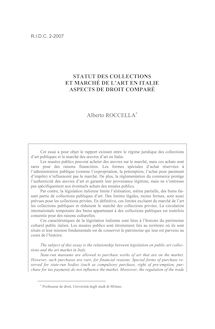 Statut des collections et marché de l’art en Italie. Aspects de droit comparé - article ; n°2 ; vol.59, pg 383-406