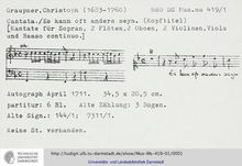 Partition complète, Es kann nicht anders sein, F major, Graupner, Christoph