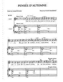Partition complète (F Major: medium voix et piano), Pensée d automne