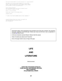 Life and Literature - Over two thousand extracts from ancient and modern writers, - and classified in alphabetical order