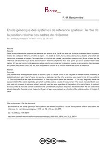 Etude génétique des systèmes de référence spatiaux : le rôle de la position relative des cadres de référence - article ; n°2 ; vol.79, pg 363-377