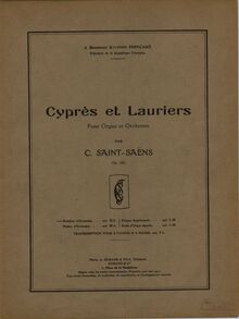 Partition couverture couleur, Cyprès et Lauriers, Pour Orgue et Orchestre