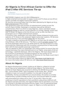 Air Nigeria is First African Carrier to Offer the iPad 3 After IFE Services Tie-up