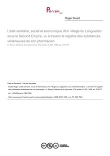 L état sanitaire, social et économique d un village du Languedoc sous le Second Empire, vu à travers le registre des substances vénéneuses de son pharmacien - article ; n°203 ; vol.57, pg 473-477