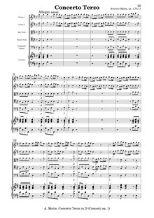 Partition Score avec clavecin, concerts a cinque consacrati all Illustrissimo, e Reverendissimo Monsignor Giorgio Barni Vescovo di Piacenza, e Conte, E Refferendario dell una, e l altra Signatura da D. Artemio Motta Parmiggiano. opéra Prima.
