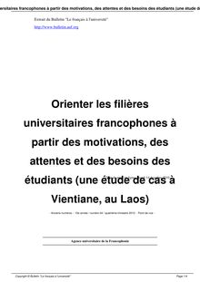 Orienter les filières universitaires francophones à partir des  motivations, des attentes et des besoins