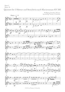 Partition cor 1/2 (F), Piano Sonata No.5, G major, Mozart, Wolfgang Amadeus