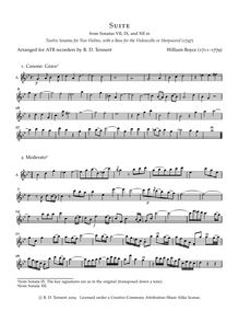 Partition , Alto enregistrement  , partie, 12 sonates pour 2 violons avec a basse pour pour violoncelle ou Harpsicord
