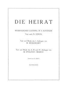 Partition Title, Preface, ContentsAct I, pour Marriage, Женитьба (Zhenit′ba)