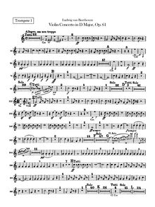 Partition trompette 1, 2 (D), violon Concerto, D Major, Beethoven, Ludwig van