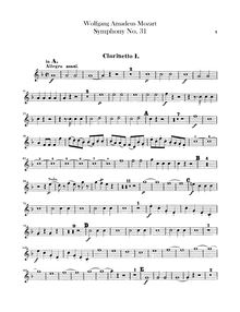 Partition clarinette 1, 2 (A), Symphony No.31, Paris Symphony, D major
