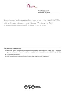 Les consommations populaires dans la seconde moitié du XIXe siècle à travers les monographies de l École de Le Play - article ; n°2 ; vol.30, pg 537-552