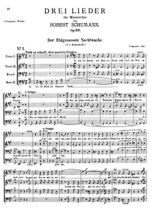 Score, 3 chansons, Op.62, 3 Lieder für Männerchor, Schumann, Robert