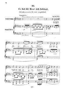 Partition No.5 - Es hat die Rose sich beklagt(Oh! why so soon, pour rose complained), Aus Osten, 6 Gesänge, Op.42