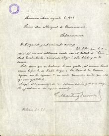 Carta de Gustavo Martínez Zuviría a Miguel de Unamuno. Buenos Aires, 6 de agosto de 1919
