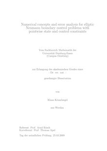 Numerical concepts and error analysis for elliptic Neumann control problems with pointwise state and control constraints [Elektronische Ressource] / von Klaus Krumbiegel