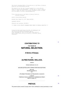Contributions to the Theory of Natural Selection - A Series of Essays