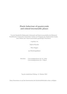 Plastic behaviour of quasicrystals and related intermetallic phases [Elektronische Ressource] / vorgelegt von Marc Heggen