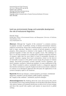 Land use, environmental change, and sustainable development: The role of institutional diagnostics
