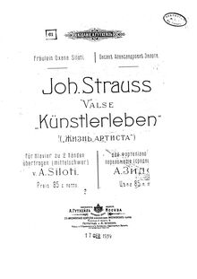 Partition complète, Künstlerleben, Op.316, Artist s Life, Strauss Jr., Johann