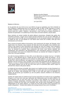 2013 lettre ministre culture des éditions Tournez la Page