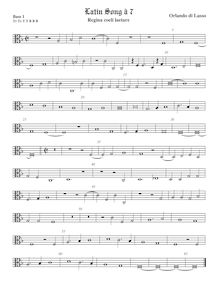 Partition viole de basse 1, alto clef, Regina coeli laetare, Lassus, Orlande de
