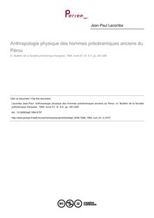 Anthropologie physique des hommes précéramiques anciens du Pérou - article ; n°4 ; vol.91, pg 281-289