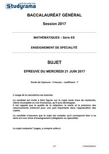 Sujet Bac ES 2017 - Mathématiques spécialités