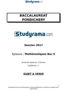 Sujet Bac S 2017 Pondichéry  - Mathématiques