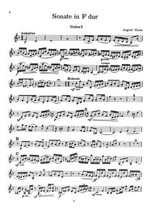 Partition violon 2 , partie, 3 sonates, D major, Halm, August