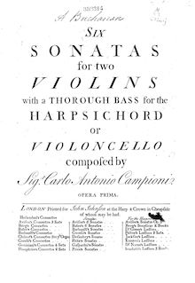 Partition violon 2, 6 Trio sonates, Six sonatas for two violins, with a thorough bass for the harpsichord or violoncello
