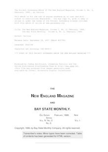 The New England Magazine, Volume 1, No. 2, February, 1886. - The Bay State Monthly,  Volume 4, No. 2, February, 1886.