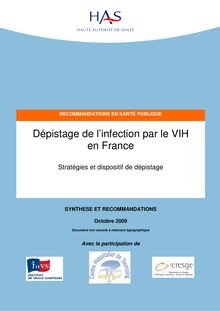 Dépistage de l’infection par le VIH en France  stratégies et dispositif de dépistage - Synthèse - Dépistage de l’infection par le VIH en France - Stratégies et dispositif de dépistage