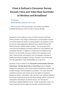 Frost & Sullivan s Consumer Survey Reveals Voice and Video Must Surrender to Wireless and Broadband