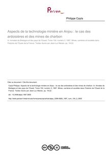 Aspects de la technologie minière en Anjou : le cas des ardoisières et des mines de charbon - article ; n°3 ; vol.104, pg 19-22