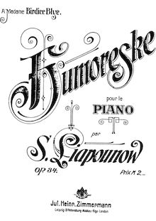 Partition complète, Humoreske, Op.34, Lyapunov, Sergey
