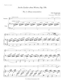 Partition orgue score, chansons Without Words Op.19b, Mendelssohn, Felix