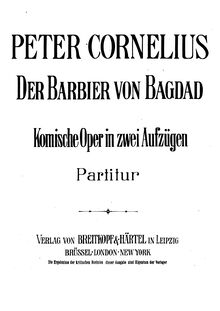 Partition Title page, Der Barbier von Bagdad, Cornelius, Peter