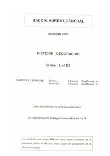 Baccalauréat Général - Histoire-Géographie Séries: L ES (Session 2008)