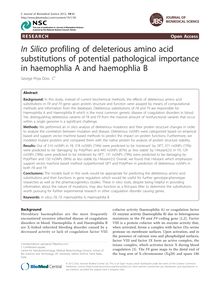 In Silicoprofiling of deleterious amino acid substitutions of potential pathological importance in haemophlia A and haemophlia B