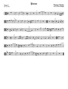 Partition ténor viole de gambe 2, alto clef, Pavan et Galliard pour 5 violes de gambe par Thomas Morley