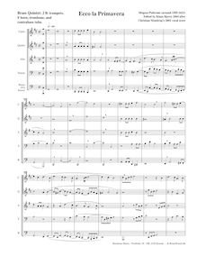 Partition , Ecco la Primavera2 B♭ trompettes, F cor, trombone, contrebasse tuba, madrigaux pour 5 voix