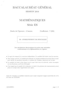 Sujet Bac 2014 (Pondichéry) - Série ES - Maths (spécialité)