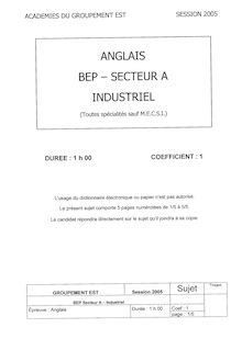 Anglais 2005 BEP - Métiers de la production mécanique informatisée