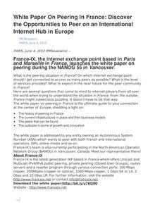 White Paper On Peering In France: Discover the Opportunities to Peer on an International Internet Hub in Europe