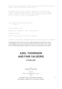 Axel Thordson and Fair Valborg - a ballad
