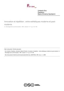 Innovation et répétition : entre esthétiques moderne et post-moderne - article ; n°1 ; vol.1, pg 131-148